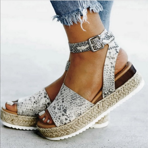 Snake Skin Chunky Espadrille Flatform Wedge Sandal - Picture 8 of 8
